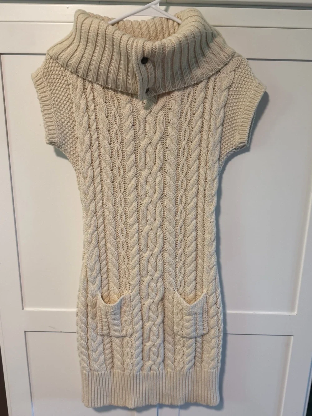 Ralph Lauren Cream Cable-Knit Short-Sleeve Girls Turtleneck Sweater Dress